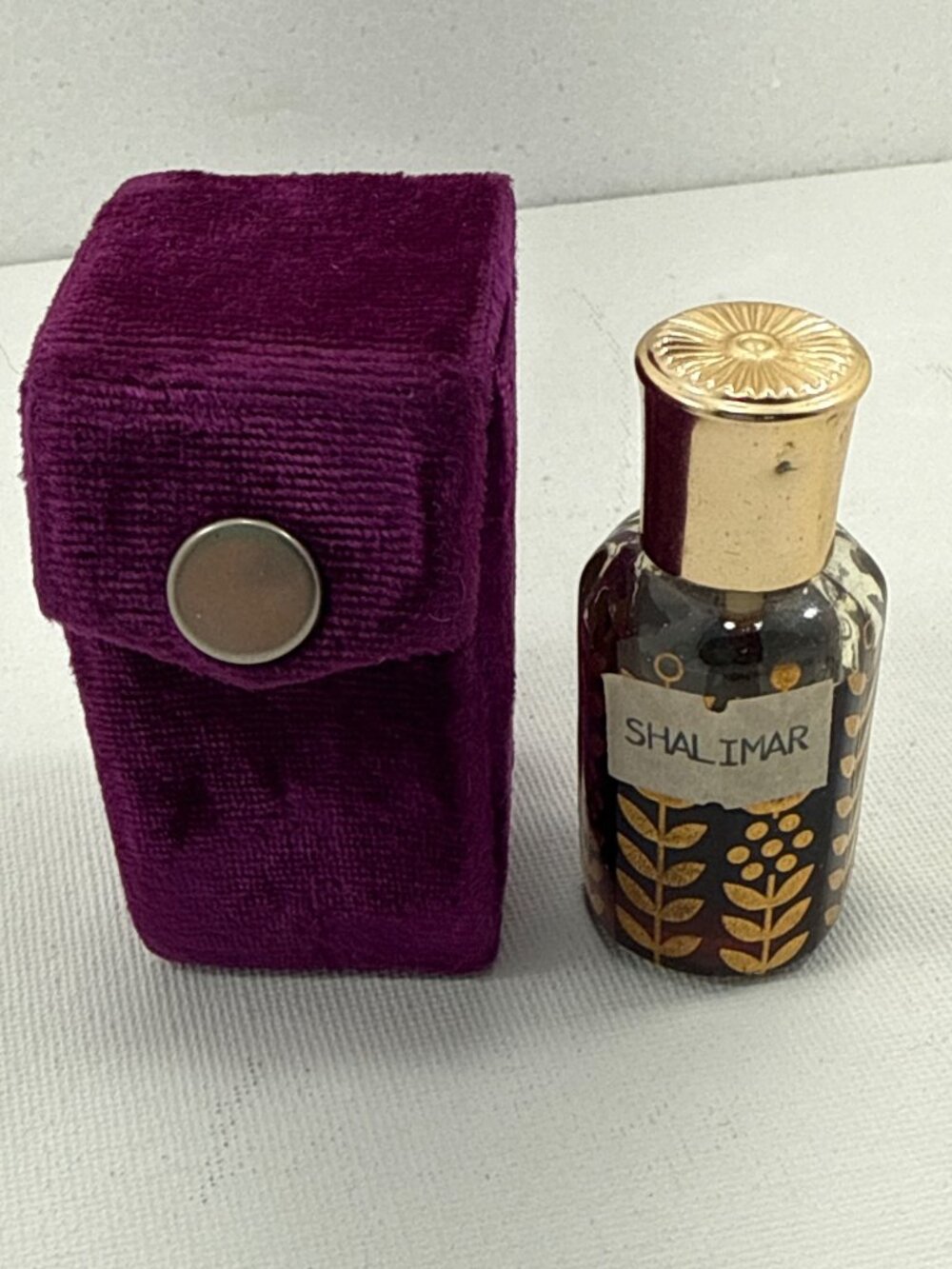 Vintage Guerlain Shalimar Perfume Full Bottle Purple Velvet Case Gold Tone Franc